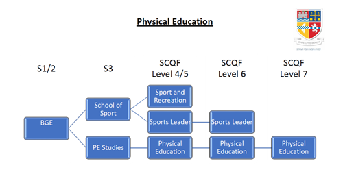 A diagram showing the different PE course options for pupils in all year groups